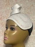 White Beaded Pearl Half Hat Fascinator with Bow for weddings, church and special occasions, Gift for Mom, Sister, Wife, Her
