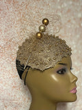 Gold Beaded Fascinator Half Hat for Church, Tea Parties, Weddings and other special occasions