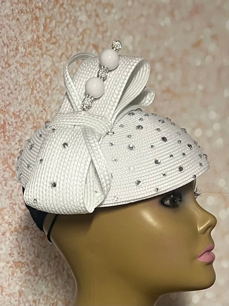 White Rhinestone Braid Hat for church head covering and other special occasions
