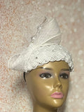 White Braided Sinamay Bow Fascinator Half Hat for Church Head Covering, Tea Parties and Other Special Occasions