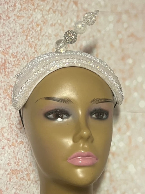 Off White Iridescent Beaded Headband: Church Wedding Head Covering Special Occasions