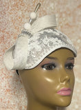 White Sinamay Lace Half Hat Fascinator for weddings, church, tea parties and special occasions