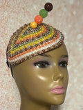 Earth Tone Multicolor Beaded Rhinestone Teardrop Fascinator, Handmade Church Headwear, and Special Occasions