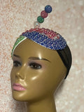 Blue Pink Green Multicolor Beaded Double Cup Fascinator, Handmade Church Headwear and Special Occasions