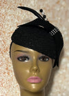 Black Lace And Felt Bow Half Hat Fascinator for weddings, church or funerals and tea parties