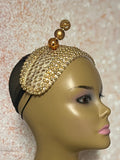 Bronze/Gold Beaded Headband-Shaped Fascinator Half Hat for Church, Tea Parties, Weddings and other special occasions