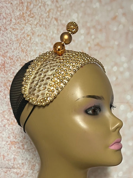 Bronze/Gold Beaded Headband-Shaped Fascinator Half Hat for Church, Tea Parties, Weddings and other special occasions