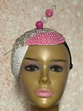 Pink and Off-White Iridescent Rhinestone Double Teardrop Beaded Fascinator