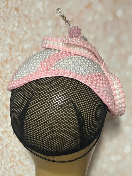 Pink and White Beaded hat for Church, Wedding, Mother of the Bride, Head Covering, Tea Parties and other special occasions