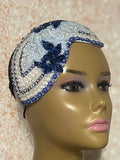Beaded Double Teardrop Fascinator Hat, Royal Blue, Light Blue, Special Occasion Headwear