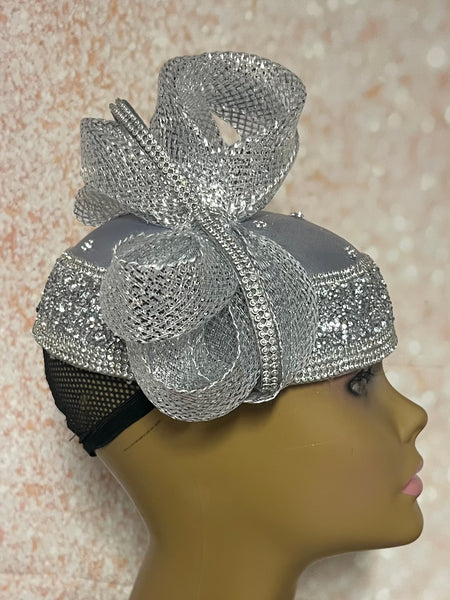 Silver Rhinestone Crystal Bling Fascinator Hat for Church, Weddings, Tea Parties, and Other Special Occasions