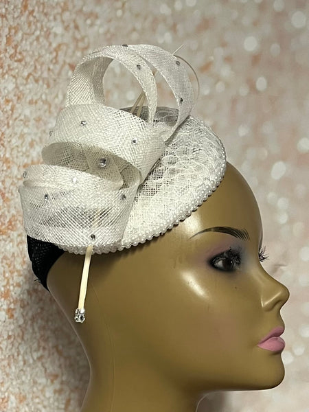 Cream/Off White Small Circular Lace Fascinator Half Hat, Church Head Covering, Tea Parties, Weddings