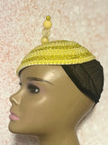 Yellow Beaded Rhinestone Fascinator Half Hat, for Church and Special Occasion