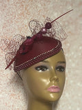 Burgundy Teardrop Flower Fascinator Half Hat for Church, Weddings and other special occasions