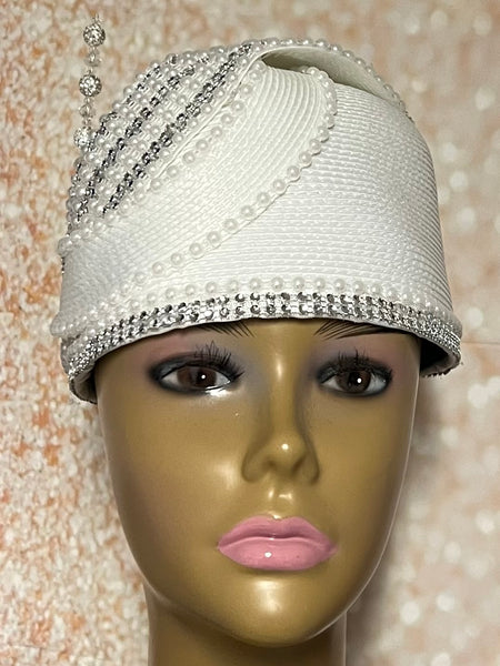 White Embroidered Lace Edge Full Hat Fascinator for weddings, church, tea parties and special occasions