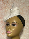White Beaded Pearl Button Bow Half Hat Fascinator for weddings, church and special occasions, Gift for Mom, Sister, Wife, Her