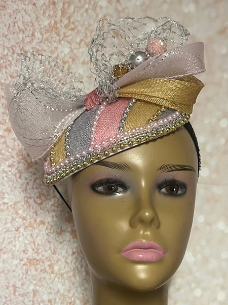 White Iridescent Rhinestone Teardrop Fascinator Half Hat for Church, Tea Party, Kentucky Derby, Wedding