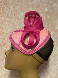 Pink Bead and Sequin Teardrop Fascinator, Light Pink Half Hat for Church head covering, Tea Party, Weddings, and other Special Occasions