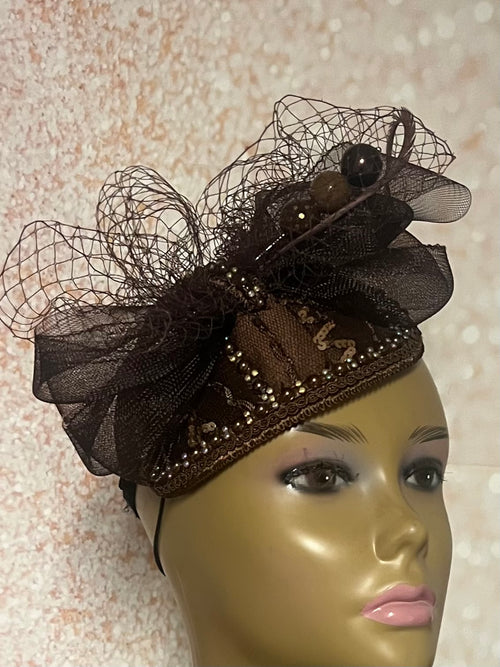 Brown Rhinestone Teardrop Fascinator, Half Hat for Church, Tea Parties and Special Occasions