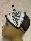Black and White Beaded Lace Fascinator Half Hat for Church