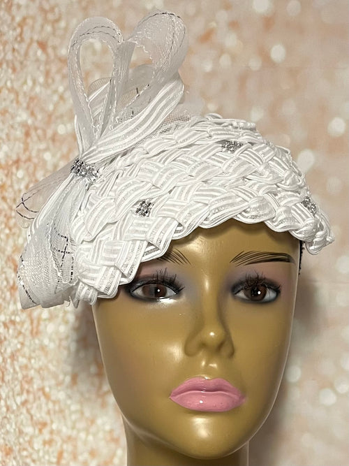White Rhinestone Braid Hat for church head covering and other special occasions