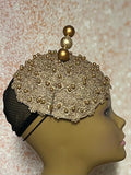 Gold Beaded Fascinator Half Hat for Church, Tea Parties, Weddings and other special occasions