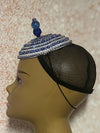 Blue and White Double Cup Beaded Rhinestone Fascinator for Church, Tea Parties, Weddings and Special Occasions