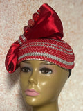 Red and Silver Beaded Half Hat Fascinator for weddings, church and special occasions, Gift for Mom, Sister, Wife, Her