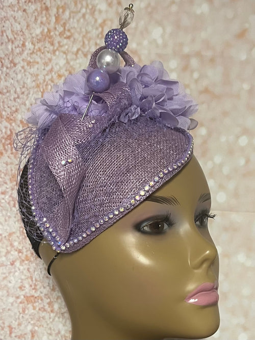 Lavender Sinamay Flower Fascinator half hat for Church, Wedding, Mother of the Bride, Head Covering, Tea Parties and other special occasions