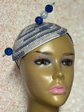 Blue and Silver Bling Teardrop Fascinator Half Hat for Church head covering, Tea Party, Wedding, and other Special Occasions
