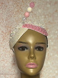 Pink and Off-White Iridescent Rhinestone Double Teardrop Beaded Fascinator