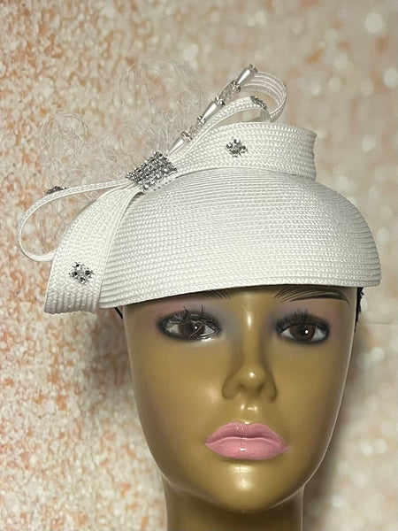 White Round Full Hat for Women, White Hat For Church, wedding, derby hat, tea parties and other special occasions