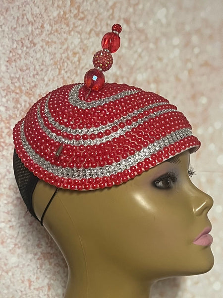 Red and Silver Beaded Half Hat Fascinator for weddings, church and special occasions, Gift for Mom, Sister, Wife, Her