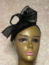 Beautiful Black Sinamay Teardrop Half Hat Fascinator for weddings, church, tea parties and special occasions