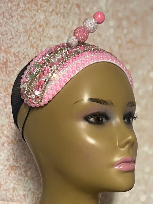 Pink and White Beaded Headband shaped hat for Church, Wedding, Mother of the Bride, Head Covering, Tea Parties and other special occasions