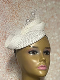 White Beaded Pearl Button Bow Half Hat Fascinator for weddings, church and special occasions, Gift for Mom, Sister, Wife, Her