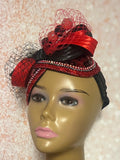 Red Black Double Cup Half Hat Fascinator for weddings, church and special occasions, Gift for Mom, Sister, Wife, Her