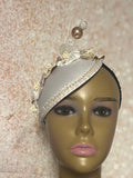 Off-White and Cream Teardrop Flower Fascinator Half Hat, Church and Wedding Headpiece