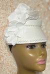 White Flower Full Hat Fascinator for weddings, church and special occasions