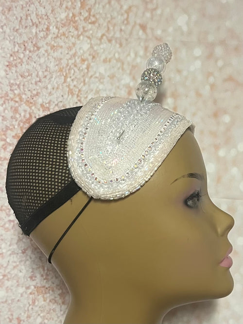 Off White Iridescent Beaded Headband: Church Wedding Head Covering Special Occasions