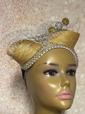 Gold and Silver Beaded Headband-Shaped Fascinator Half Hat for Church, Tea Parties, Weddings and other special occasions