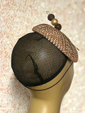 Bronze/Gold/Brown Beaded Button Fascinator Half Hat for Church, Tea Parties, Weddings and other special occasions