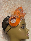Silver and Orange Headband Half Hat Fascinator for Church Head Covering, Wedding, Tea Party, Mother of the Bride, and Other Special Occasion