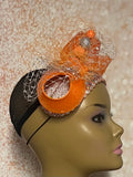 Silver and Orange Headband Half Hat Fascinator for Church Head Covering, Wedding, Tea Party, Mother of the Bride, and Other Special Occasion
