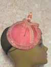 Salmon Pink and Peach Crystal Beaded Double Cup Fascinator Half Hat for Church Weddings and Special Occasions