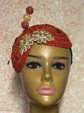 Red and Gold Fascinator, Red and gold  Half Hat for Weddings, Church, Tea Parties, and other Special Occasions