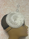 White Double Cup Pearl Bead Half Hat Fascinator for weddings, church, tea parties and special occasions