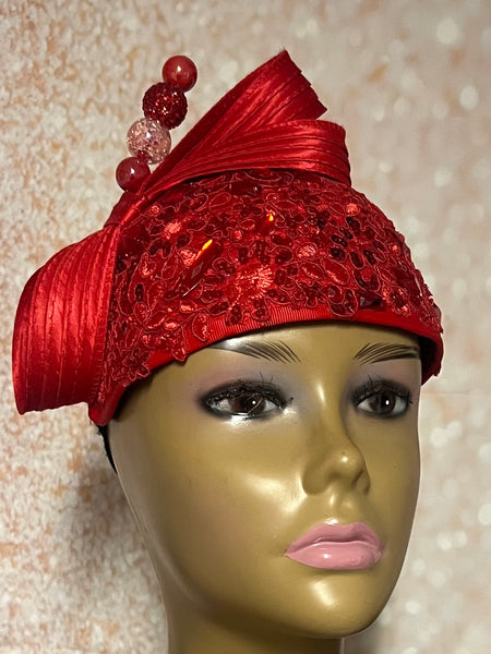Peach Pink Beaded Hat for Church, Wedding, Tea Parties and special occasions