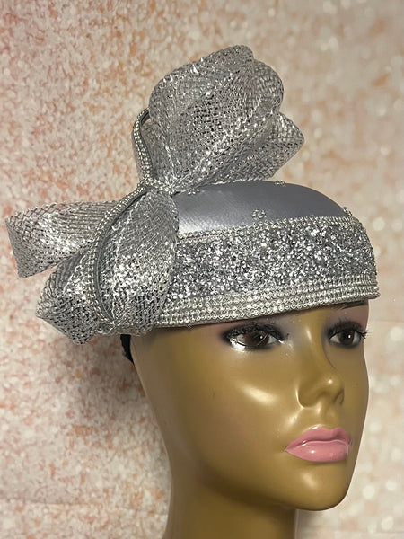 Silver Rhinestone Crystal Bling Fascinator Hat for Church, Weddings, Tea Parties, and Other Special Occasions