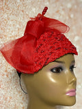 Red Braid Beaded Half Hat for Church, Weddings, Tea Parties and Other Special Occasions